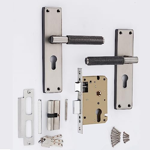 Image of Atom 8 Inch Heavy Duty Mortise Door Lock with Both Sided Key for Bedroom, Living Room, Main Door, Black-Silver Finish | 3 Keys | Lockset for House Hotel Office (MIA-D-CYBSK)