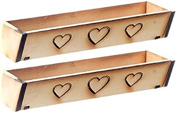 Melody Jane Dolls House 2 Empty Heart Window Boxes Trough Miniature Wooden Garden Accessory
