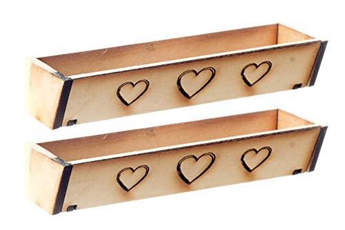 Melody Jane Dolls House 2 Empty Heart Window Boxes Trough Miniature Wooden Garden Accessory