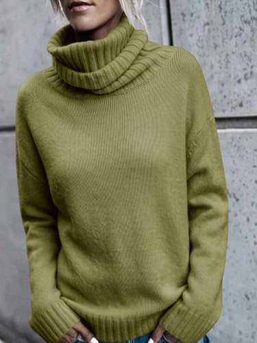Image of FISACE Womens Oversized Turtleneck Pullover Sweater Cable Knit Sweater Tops | Long Sleeve,Slouchy,Fall,Winter,Lightweight,Loose,Trendy,Casual,Sexy