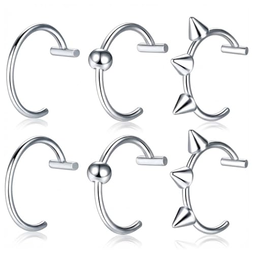 QZKJQDD 6 Stück Edelstahl Nasenpiercing Nase Ring, Lippenpiercing Smiley Piercing Septum Piercing, fake piercing, fake septum, fake nose ring, fake piercings