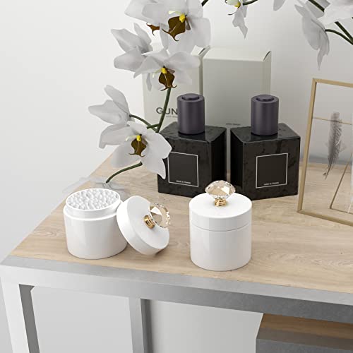 Ontube Porcelain Cotton Swabs Holder Organizer With Crystal Lid And Easy To Clean, White (Gold Lid,Set Of 1) #TOP5