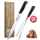 Huusk Turkey Carving Knife Set - Sharp Carving Fork & Knife for Meat, BBQ, Brisket - Japanese Slicing Knife with Elegant Box, Christmas Gifts for Men Women