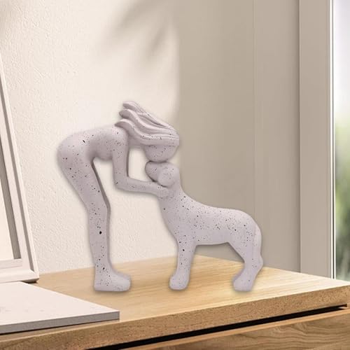 Estatua decorativa mujer y perro 6.18x5.51 pulg blanca miniatura 5