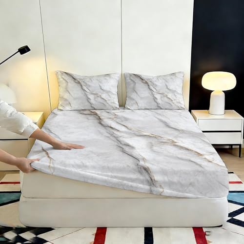 Drap-housse 3D imprimé marbre microfibre avec poche profonde 90x200 cm - 7