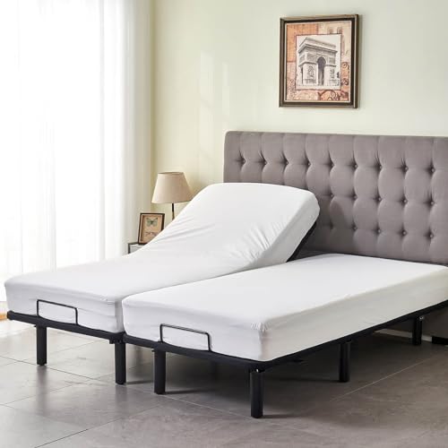 Image of Kingnex Waterproof Split King Mattress Protector for Adjustable Bed Fitted Sheet Style Mattress Cover with Enhanced Elastic Skirt