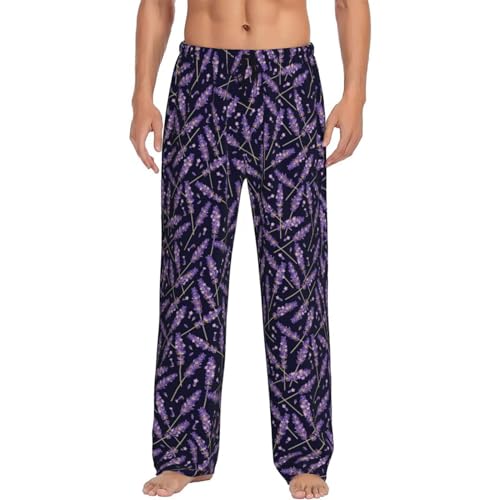 Pajama Pants Men - Lavender Flowers Black Purple Men's Pajama Bottoms, Mens Cotton Pajama Pants