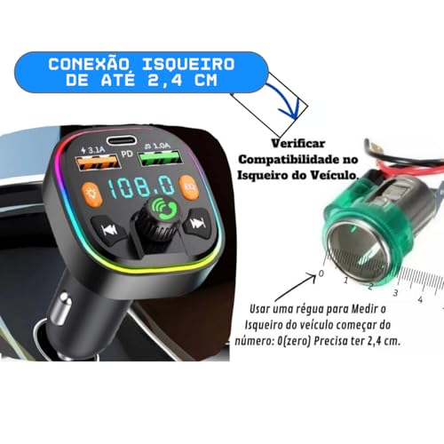 Carregador Veicular Transmissor Bluetooh Fm Mp3 Pd 18w Tipoc Cor Preto