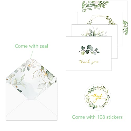 Veeyol 100 Gold Foil Greenery Thank You Cards With Envelopes, Watercolor Foliage Thank You Notes For Wedding, Baby Shower, Graduation, Bridal, Business, Anniversary #TOP2