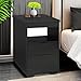 ADORNEVE LED Nightstand Black Nightstand with Wireless Charging Station 2 Drawers, Modern Bedroom End Side Table with LED Lights, Wooden Sofa Bedside Table with Pull-Out Shelf