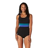 Speedo Women's Banded Adjustable Strap Colourblock One Piece Swimsuit Black, 12