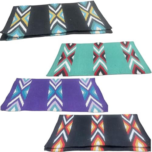 Majestic Ally Western Saddle Blanket, Canyon Diamond Design, New Zealand Wool, Handwoven Horse Tack, 36x34 Inches (Turquoise Red) - Thumbnail 4