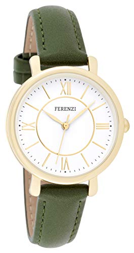 Preisvergleich Produktbild FERENZI Frauen / Goldene und Grüne PU Lederband Uhr / FZ19401