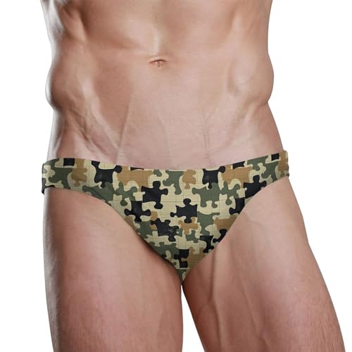Green Camouflage Swim Briefs for Men Swimsuit Bikini Swimwear S B04050182