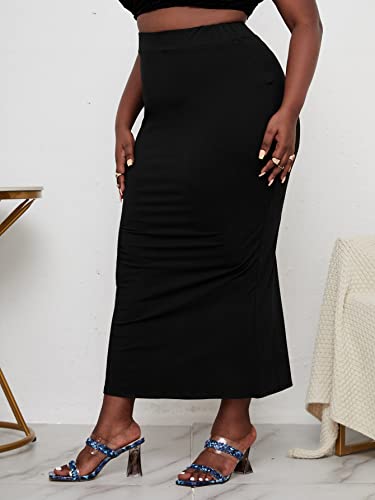 Milumia Women's Plus Size Elegant High Waist Solid Bodycon Maxi Long Pencil Skirt Black X-Large Plus #TOP3