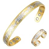 Vicmag Kupfer-Magnet-Armband für Männer und Frauen, 3500 Gauss Magnete, 100% massives reines Kupfer, Schmuck, Armreifen (verstellbare Größe, Ring mit Geschenkbox, Gold- und Silberblume)