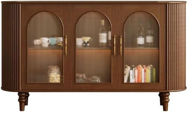 Cabinet for Dishes Retro Sideboard Solid Wood Coffee And Tea Storage Table Bedroom Wall Walnut Color Entrance Decoration Furniture(125x39x89.5cm)