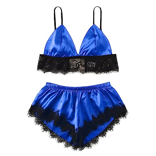 Ensemble de lingerie sexy pour femmes grande taille L pyjama bleu dentelle