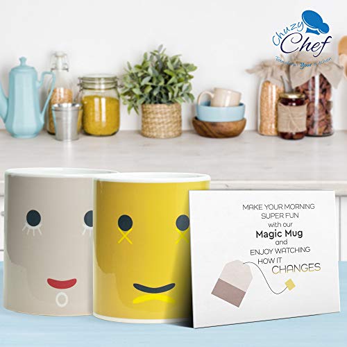 Magic Color Changing Funny Mug - 2 Pack Cool Coffee Tea Unique Heat Changing Sensitive Cup 12 Oz Yellow & White Happy Face Design Drinkware Ceramic Mugs Birthday Gift Idea #TOP2