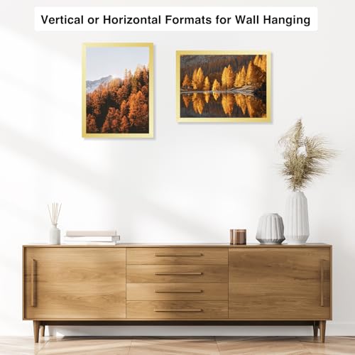 Image of JCJMY 11x14 Picture Frame Gold for Wall Hanging, Wall Mounting Horizontally or Vertically, 11 x 14 Wall Gallery Poster Photo Frame with Shatter Resistant Plexiglass, Gold