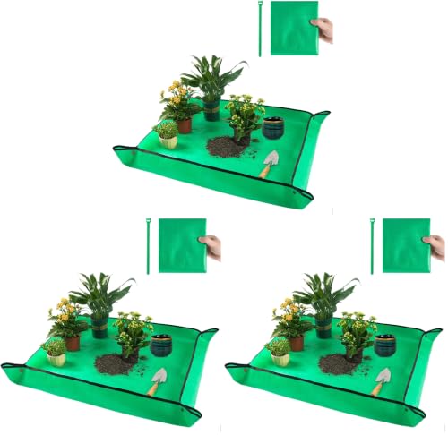 Image of 39.5 inch X 31.5 inch Large Repotting Mat for Indoor Plants Transplanting and Dirt Control Portable Potting Tray Plant Gifts for Plant Lovers Gardening Gifts for Women & Men (Pack of 3)