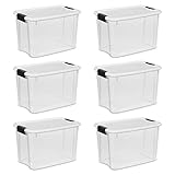 Sterilite 19859806, 30 Quart/28 Liter Ultra Latch Box, Clear with a White Lid and Black Latches, 6-Pack