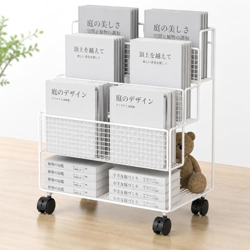 Conutoo 移動式本棚キャスター付きファイルカート大容量階段式収納ラックデスク下収納雑誌書類整理ラックスライド設計省スペースオフィス書斎対応 (40*21*55CM,ホワイト) [並行輸入品] [2]