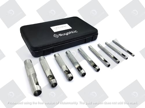 Image of A.D. International 9-Piece Leather Hole Punch Set for Watch Bands, Belts, and DIY Leather Crafting - Round Hollow Cutting Tools for Precision Work
