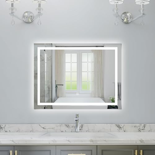 SIMPLE 800x600mm LED Bathroom Mirror, Dimmable Illuminated Backlit Anti-fog Vanity Mirror,Wall mounted,Memory function,Touch sensor