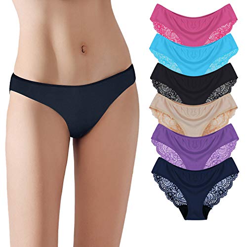 Sunm Boutique 6 Pack Womens Underwear Lace Bikini Panties Seamless Comfy Half Back Coverage Panties #TOP1
