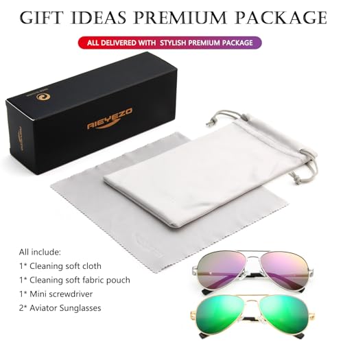 AIEYEZO Classic Aviator Polarized Sunglasses for Men Women Spring Hinge Metal Frame UV400 Protection (Silver/Purple Mirror + Gold/Green Mirror) by AIEYEZO - Used condition - Image 4