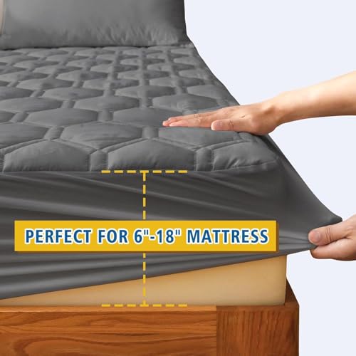 Image of BABYLEE Waterproof King Size 78x72 inch Cotton Quilted Mattress Protector Breathable Hypoallergenic Noiseless Ultra Soft Elastic Fitted Bed Protector Cover (King 78x72 inch | 6.5x6 ft, Grey)