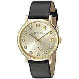 marc jacobs taschen sale runden Zifferblatt Gold Marc Jacobs Damen Quarzuhr mit goldfarbenem Zifferblatt Analog-Anzeige und schwarz Leder Armreif mbm1399