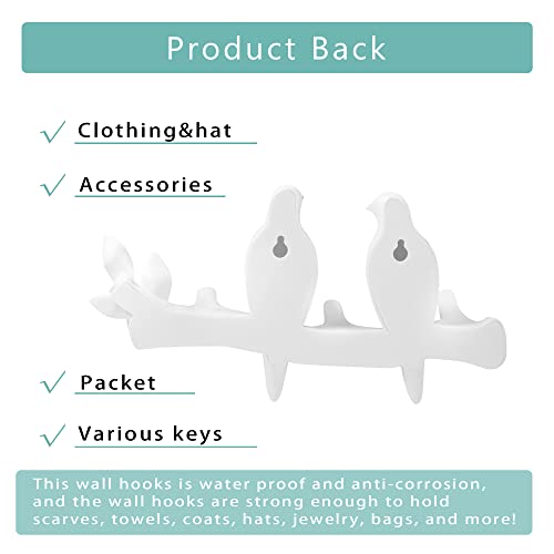 Decorative Birds Wall Hooks, White Bird Home Decor Hat Cabin Coat Hangers Rustic Key Rack Purse Bag Jacket Clothes Hang Hook For Wall Mount Tree Branch Colgador De Llaves Para Pared #TOP2