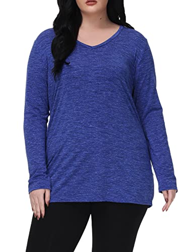 Uoohal Plus Size Workout Tops for Women Long Sleeve Loose Fit Athletic Shirts Fall Stretchy Yoga Active Top Blue 4X