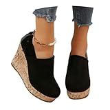 Freizeit Stiefeletten Damen Plateau Ankle Boots Mit Keilabsatz 2026 Frühling Kurz Stiefel Mit Reißverschluss,Britischer Stil Große Größe Knöchel Schuhe Vintage Wildleder High Heels(Black,37 EU)