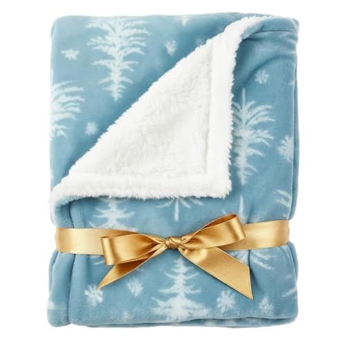 Christmas Sherpa Blanket Throw Size - Reversible Sherpa Fleece Blanket - Super Soft Double Sided Throw for Bed, Sofa, Couch - Thick, Warm, Cozy & Plush - Xmas Winter Bedding - Christmas Tree