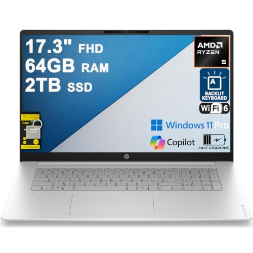 Image of HP OmniBook 3 Business Laptop 17.3" FHD IPS Touchscreen AMD 6-core Ryzen 5 130 64GB RAM 2TB SSD Backlit Type-c FHD Privacy Camera Long-Lasting Battery Win11Pro ICP Acc