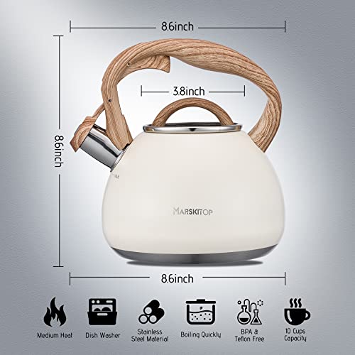 Tea Pot Stovetop Classic Wooden Handle Whistling Water Kettle Teapot Stainless Steel Tea Kettle For Stove Top With Thin Fast Heating Base, 2.1 Quart #TOP5