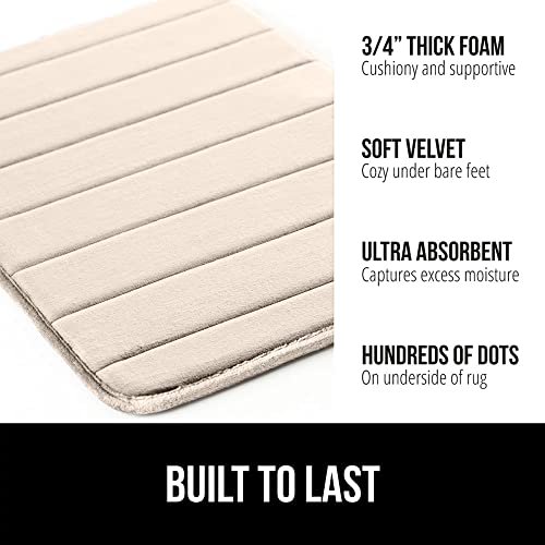 Gorilla Grip Thick Striped Memory Foam Bath Rugs, Soft Absorbent Velvet Bathroom Mats, Dots On Underside, Machine Washable Bathmat, Carpet Rug Room Décor For Shower Floor, 30X20 Mat, Champagne #TOP1