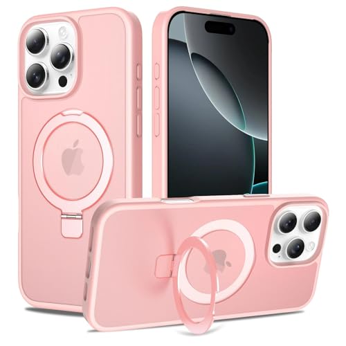 Image of Magnetic for iPhone 16 Pro Max Case, 6.9 inch, Compatible with MagSafe, Rugged Kickstand, Not-Yellowing Military-Grade Protection, Matte Pink