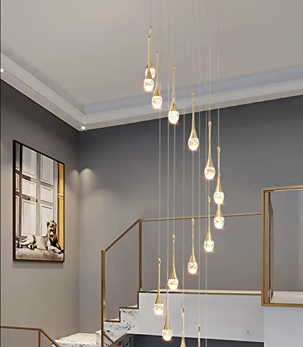 Flashing God H138'' Long Crystal Chandeliers Crystal Raindrop Pendant Light 18-Lights Staircase Dimmable Chandelier Fixtures Large Foyer Bubbles Chandelier Hallway Long Ceiling Pendant Light #TOP4
