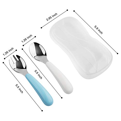 Kirecoo 2 Set Toddler Utensils, Toddler Forks And Spoons, Stainless Steel Toddler Silverware Set, Designed For Self Feeding Flatware Set With Travel Carrying Cases Bpa Free (White & Aqua) #TOP1