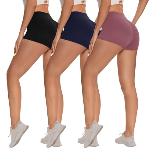 3 Pack Biker Shorts for Women – 8"/5"/3" High Waisted Tummy Control Workout Yoga Running Athletic Shorts 3 IN XX-Large Black/Navy Blue/Dark Pink