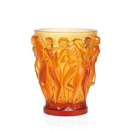 Lalique Crystal Amber Bacchantes Vase Large