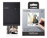 Canon SELPHY QX10 Compact Square Photo Printer, Black with Canon Color Ink/Label Set XS-20L (20 Sheets), Compatible to Canon SELPHY Square Printer