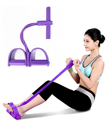 Fitness Resistance Bands-4 Tube Pedal Ankle Puller，Resistance Bands Latex Pedal Exerciser Sit-Up Pull Rope Expander Elastic Bands Yoga Equipment Pilates Workout (Purple) #TOP11