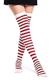 marca: dressmeup dressmeup - BB-073-white&Red Medias de Mujer por Encima de Las Rodillas Overknees Halloween Carnaval Medias a Rayas Rojas Blancas