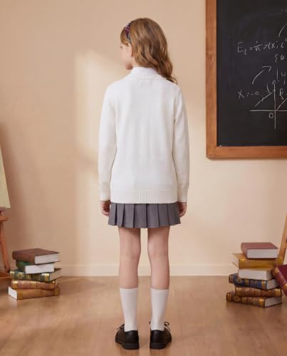 GRACE KARIN Girls Cream Cardigan Sweater Size 7 Button Argyle Knit School — view 3
