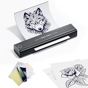 TATELF Tattoo Stencil Printer Draadloze met 10st Tattoo Transferpapier, Bluetooth Tattoo Thermische Printer Machine Compatibel met Smartphone PC Tablet